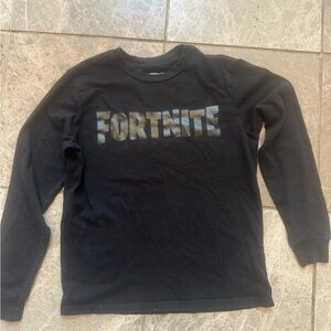 Black Long Sleeve Fortnite Tee with black shiny Logo